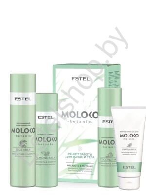 Набор для волос Рецепт заботы для волос и тела MOLOKO botanic ESTEL 4 (Шампунь 250 мл, Бальзам 200 мл, Спрей 200 мл, Гель 200 мл)