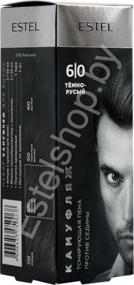 Краска-пена камуфляж против седины для окрашивания волос Alpha Homme Estel 6/0 Темный русый набор (1 шт ампула 10 мл , 1 шт оксигент 10 мл, 1 шт пенообразователь)